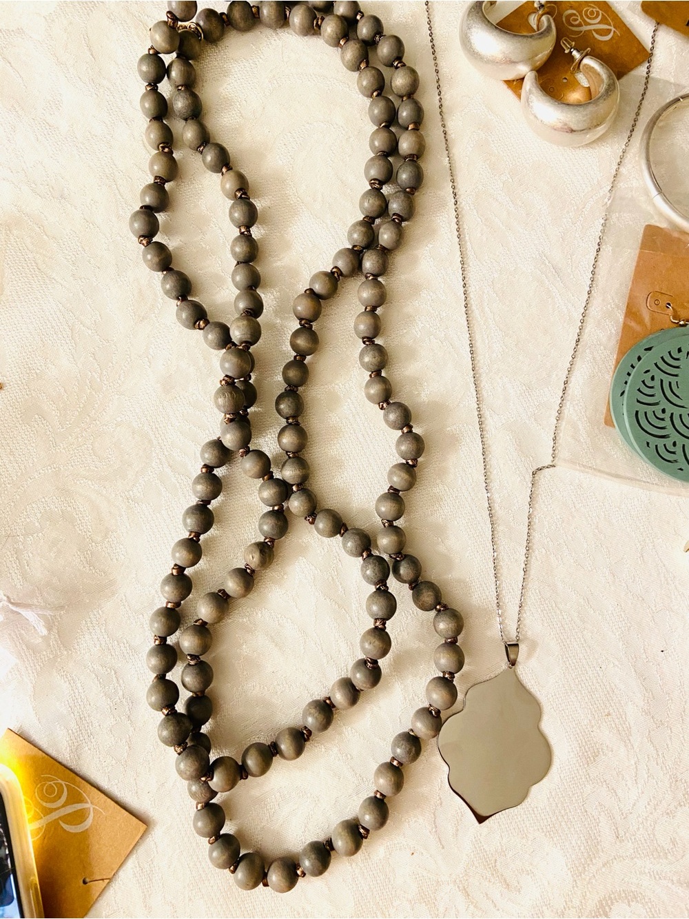 Plunder 7 pc bundle Gray Beaded Necklace and Silver & Teal Accent Jewelry - Picture 3 of 9